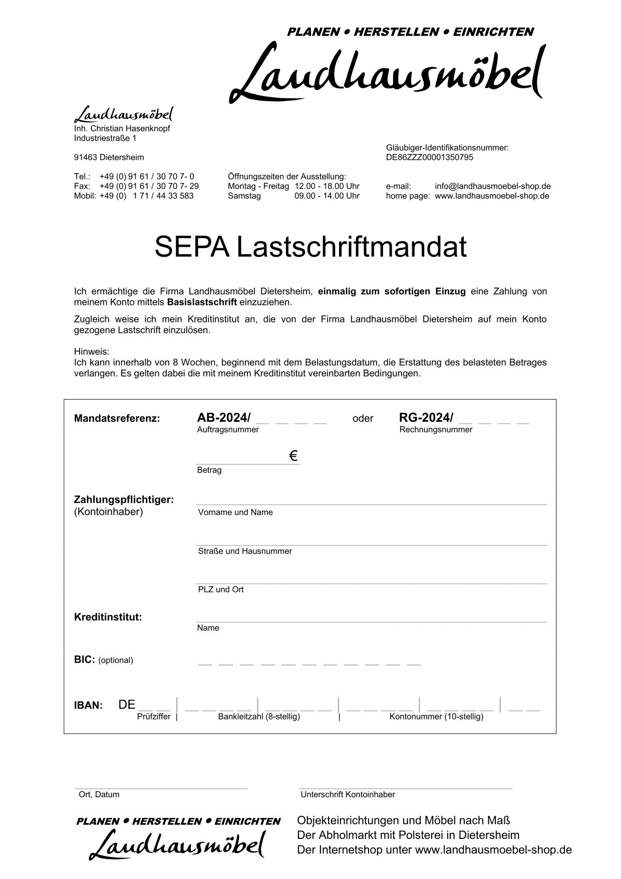 SEPA Lastschriftmandat Deutschland 2024