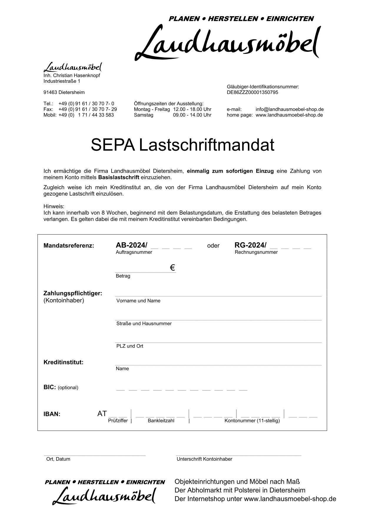 SEPA Lastschriftmandat Österreich 2024