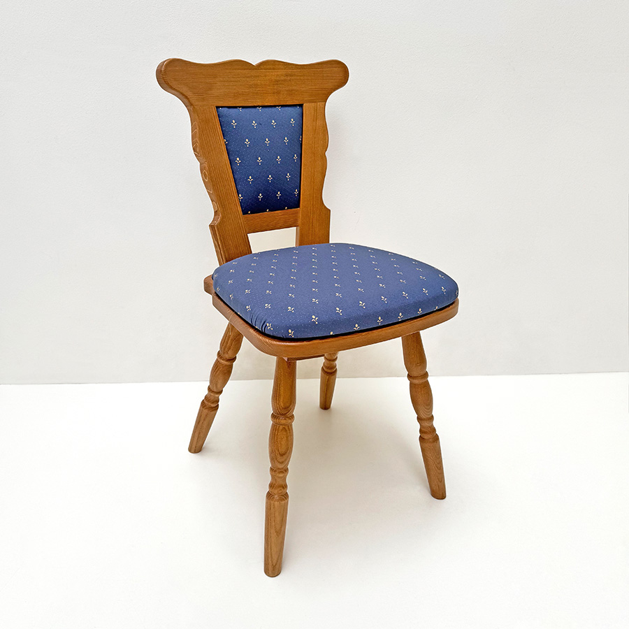 Bauernstuhl 77, Antik dunkel, (Kleur 2), Polsterplatte, Rückenpolster, Kundl blau