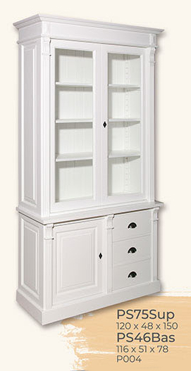 Buffet, Anrichte + Aufsatz, 2 Glastüren, 1 Holztür, 3 Schubladen, Kiefer massiv