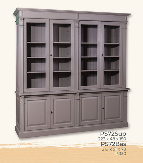 Buffet, Anrichte + Aufsatz, 4 Holztüren, 4 Glastüren, Kiefer massiv