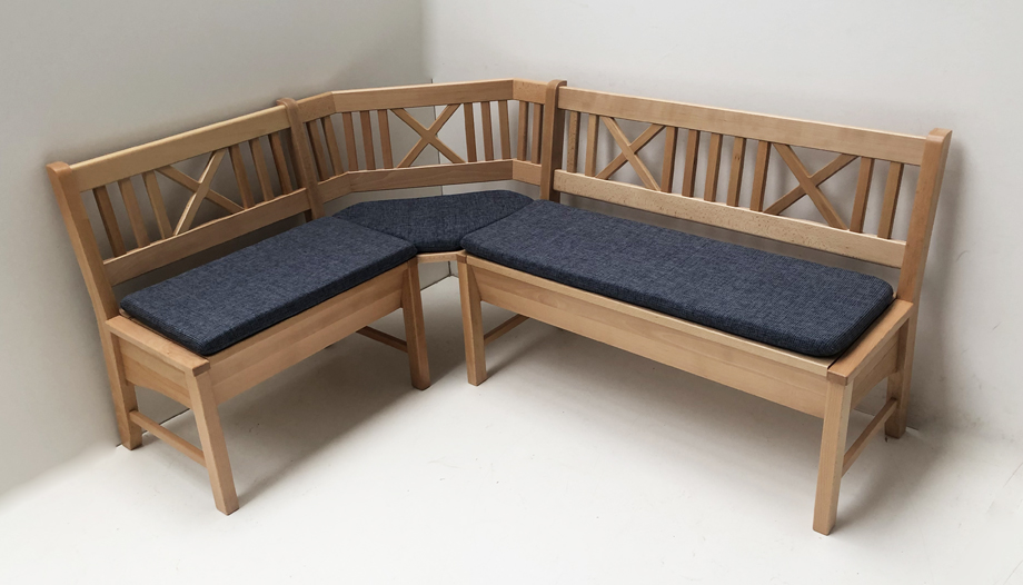 Eckbank Bodensee 137/179 cm, Buche massiv, Polstersatz genäht Stoff Natura blau 812