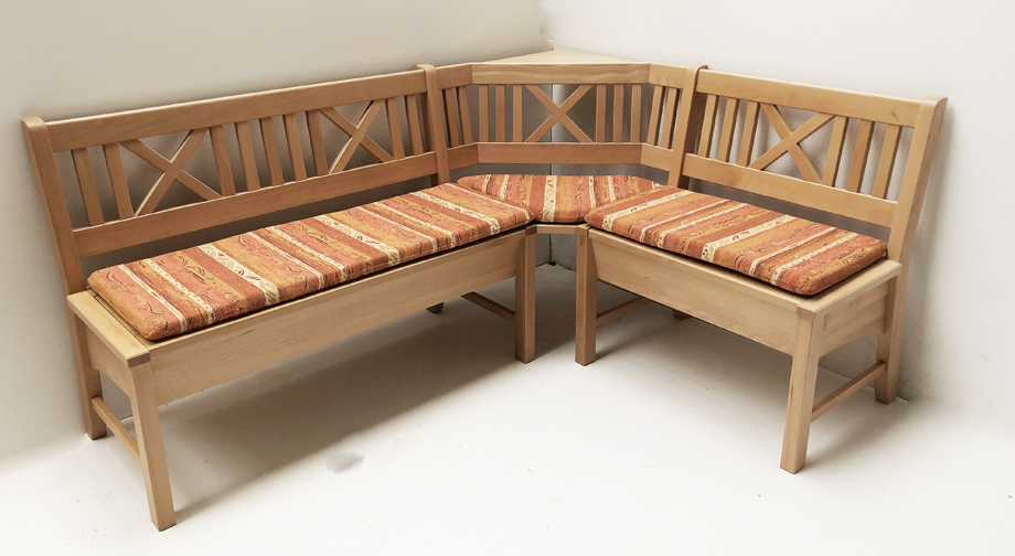 Eckbank Bodensee 179/137 cm, Buche massiv, Polstersatz genäht Stoff Pocking terra