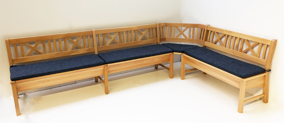 Eckbank Bodensee 291/177 cm, Buche massiv, Polster Natura 812 blau