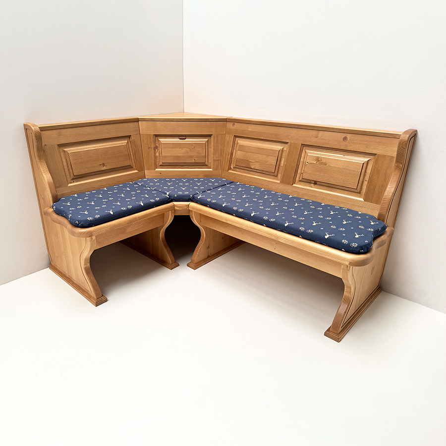 Eckbank Lindau 125/165, Ecke aufklappbar, Wange gerillt, Truhen, Polster, TS-3003, Hirsch blau