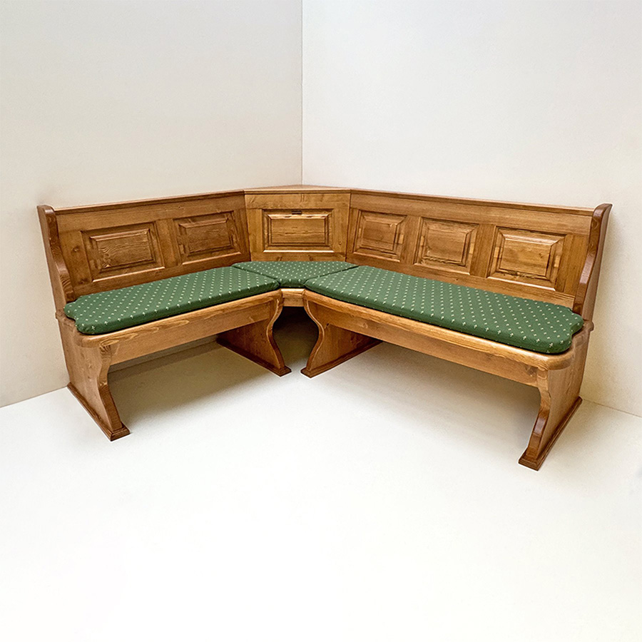 Eckbank Lindau 150/185 cm, Truhen, Ecke aufklappbar,  Antik dunkel, Polstersatz genäht, Kundl grün