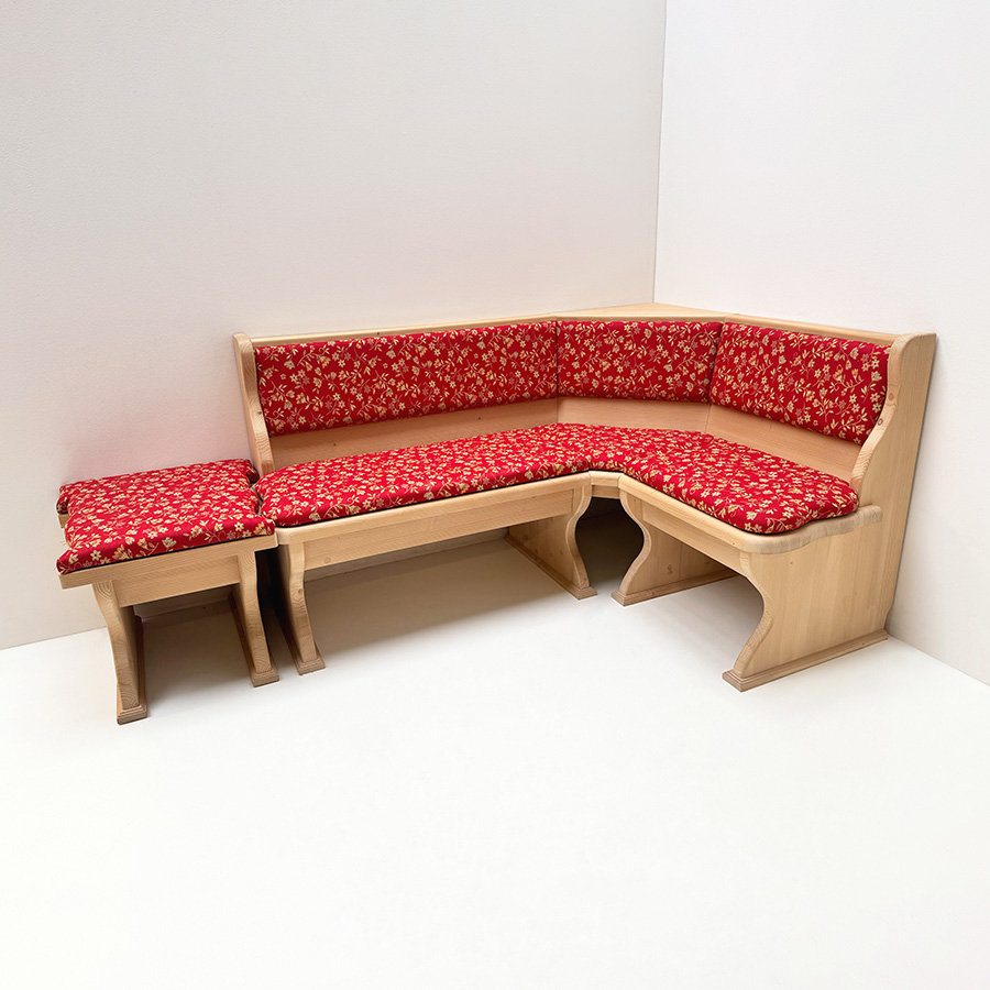 Eckbank Lindau 165/125 mit Truhen, Vollpolster, mit  Anstellhocker 50 cm, Polsterplatte Mülheim rot