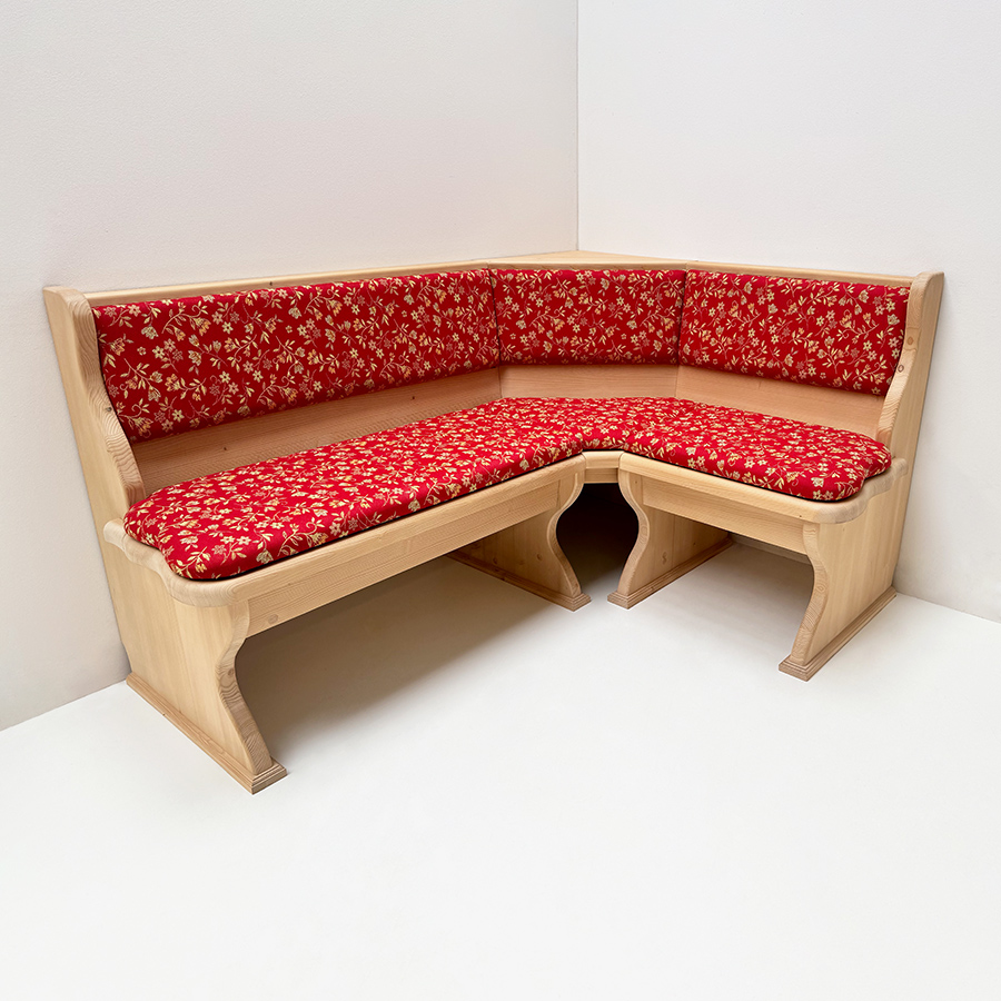 Eckbank Lindau 165/125 mit Truhen, Vollpolster, Rückenpolsterung, Polsterplatte Mülheim rot