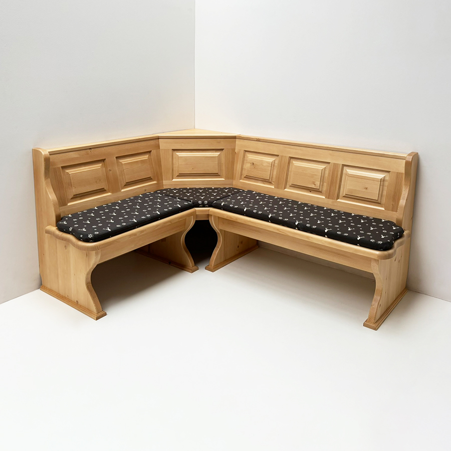 Eckbank Lindau 165/195 cm m. Truhen, Aussenwangen glatt, Polstersatz genäht, TS-3005 Hirsch grau