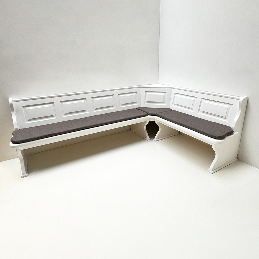 Eckbank Lindau 260/180 cm, ohne Truhen, Aussenwangen glatt, deckend weiß, Polster Verano 604