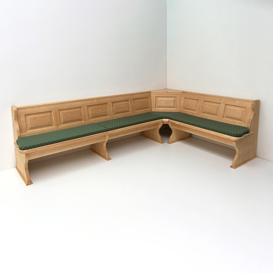 Eckbank Lindau 300/200 cm  mit Truhen, Ablagen 10 cm, Polster genäht, Kundl grün