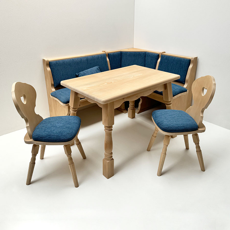 Eckbankgruppe Amberg Piccolo 165/125 cm, Tisch 110/70 cm, Vollpolster, Truhe, Landshut blau