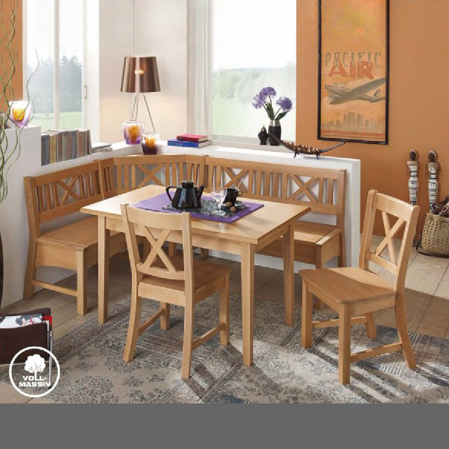 Eckbankruppe Bodensee, Buche massiv, 137/179 cm, mit Auszugstisch 120(160) /75 cm