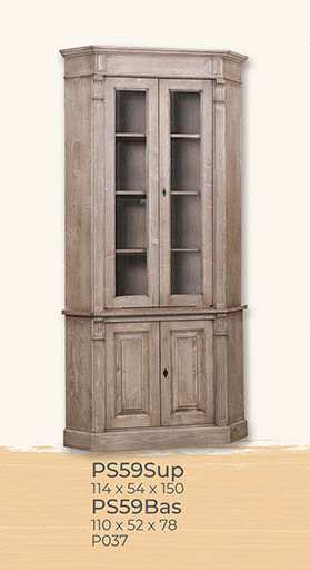 Eckbuffet, Anrichte + Aufsatz, 2 Holztüren, 2 Glastüren, Kiefer massiv