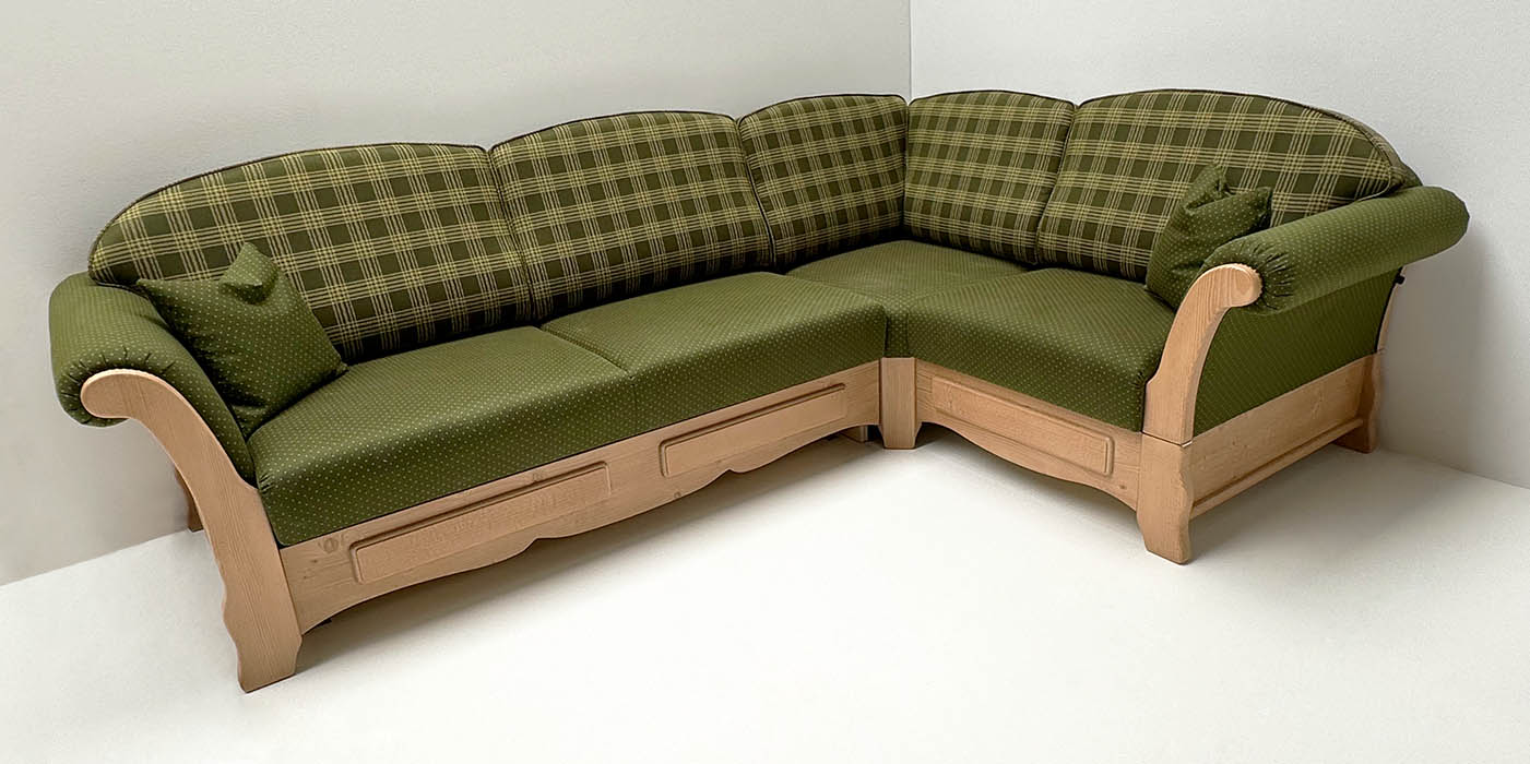 Sofa Ecksofa Sterzing, 267/187 cm, TS-6168 Karo, grün TS-6161 Uni Punkt, Spitzecke, Bettfunktion