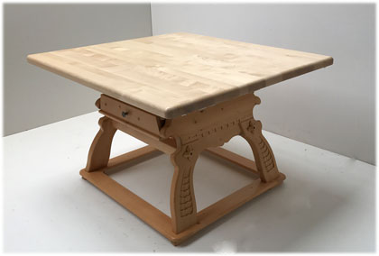 Jogl-Tisch Landau 120/120 mit Schub, Rosner gewachst, massive Ahornplatte, 2 Ansteckplatten geölt