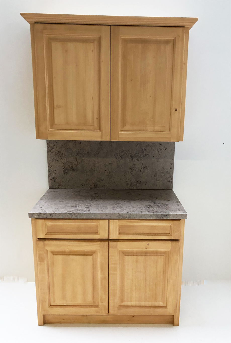 Landhausmöbel Küchen Zeile B100 cm und Oberschrank HPL Spüle, mit Kühlschrank Platte, Anrichte für
