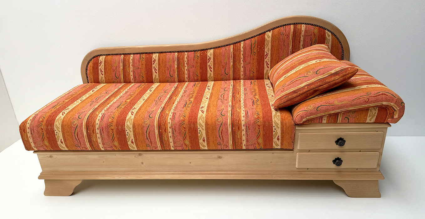 Sofa Liege Garmisch,  Sonderlänge 180 cm, Kopfteil rechts, Rosner gewachst, Pocking terra