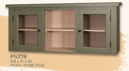 Oberschrank, 2 Glas-Türen Kiefer massiv, zweifarbig lackiert