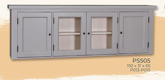 Oberschrank, 2 Glas-Türen und 2 Holz-Türen, Kiefer massiv