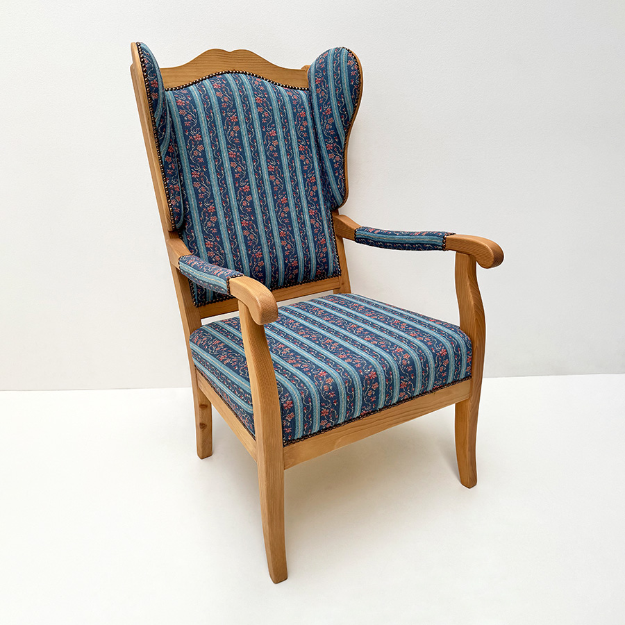 Sessel Inzell mit Ohrenbacken, Ohrenbackensessel, Stoff Waidhaus blau