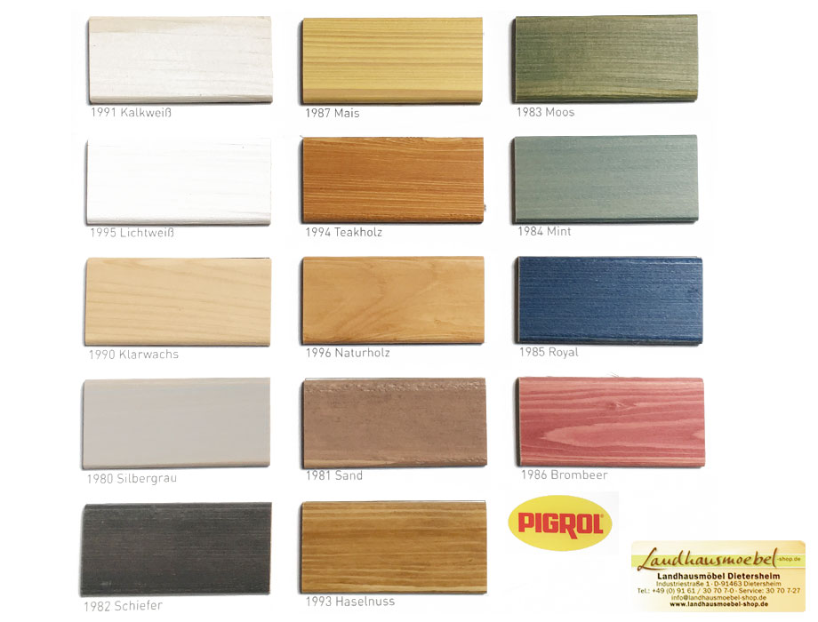 Farbtonkarte für Sondertöne Fichte Auslauf PIGROL Edelwachs, und KORALAN
