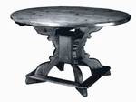 REPLIKA KREUZFUSSTISCH MIT FUSSLEISTE, RUNDPLATTE