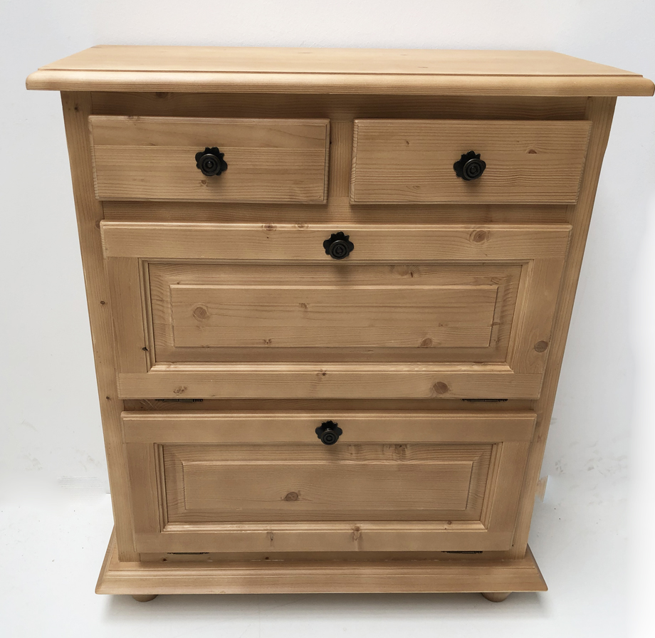 Mehrzweckschrank Schuhschrank Füssen, 2 Klappen, 2 Schubladen, Metallknöpfe und Rosetten