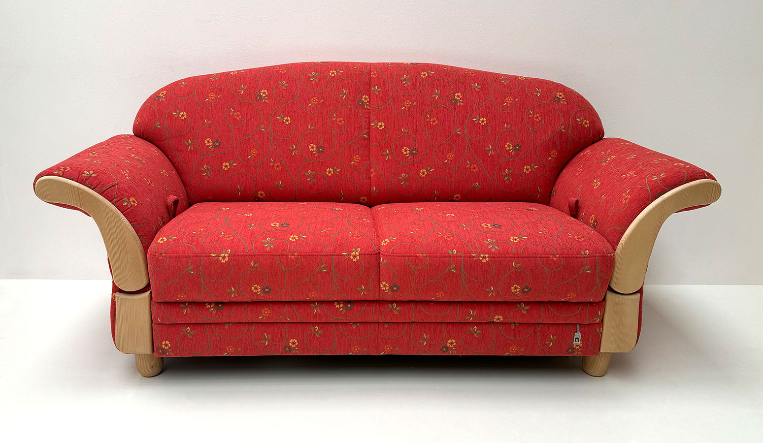 Polstersofa Wallis 344-25, 2,5-Sitzer, Länge 185 cm, 2-fach abklappbar, Stoff Pöchlarn Ranke rot