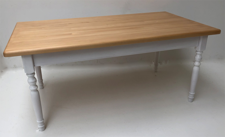 Vierfußtisch Rangau 100/180 cm mit Schubladen, Gestell weiß, Platte Rosner gebeizt und lackiert