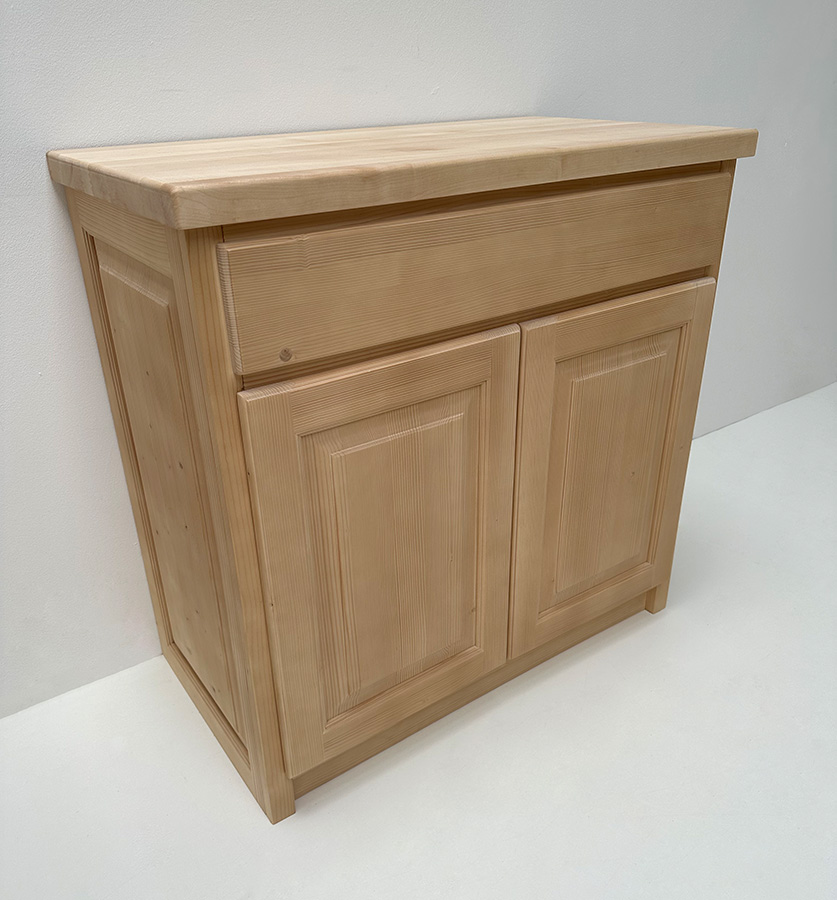 Landhausmöbel Küchen Zeile B100 cm für Platte, HPL Spüle, mit Oberschrank Kühlschrank und Anrichte