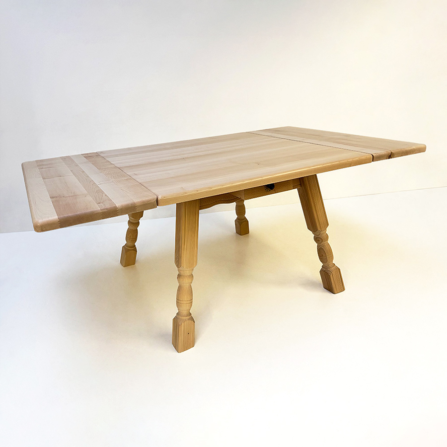 Vierfußtisch 4510 mit Schubladen, 110/110 cm, Ahornplatte, 2 Ansteckplatten 40 cm