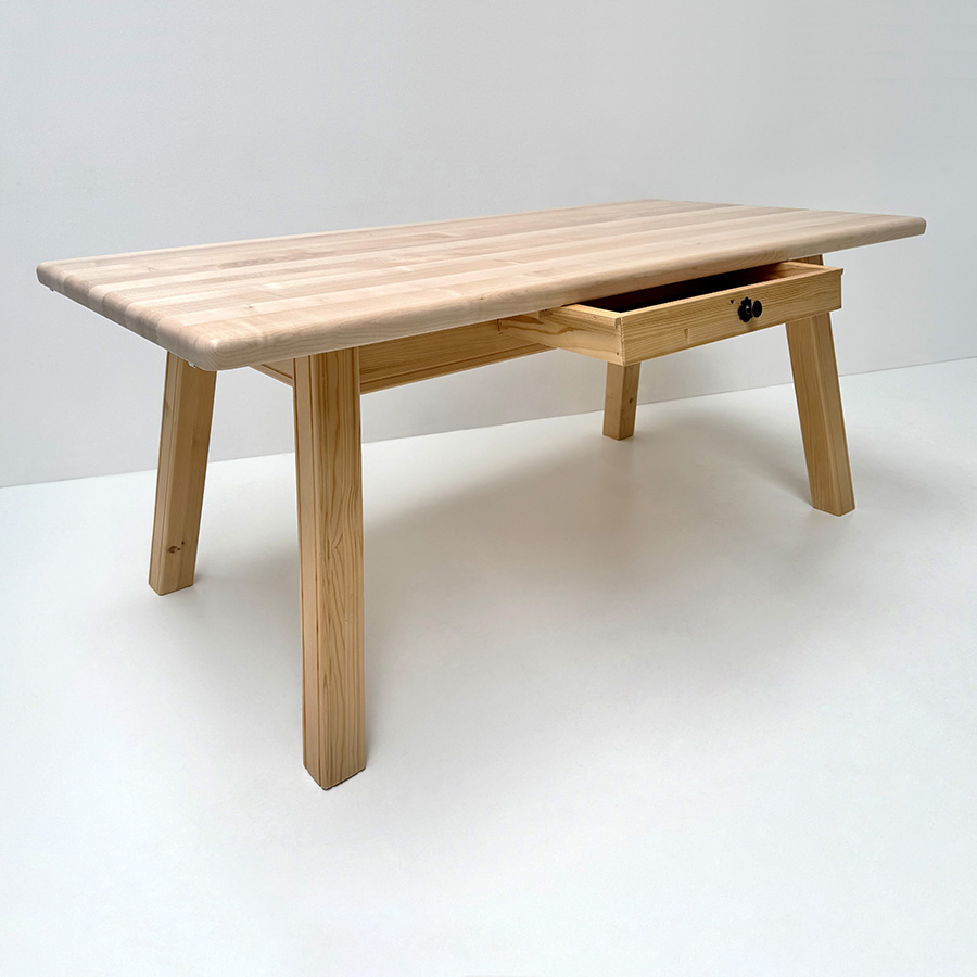 Vierfußtisch 4510 Amberg-Rosenheim, Ahornplatte 180/90 cm mit Schubladen, gerader Fuß, gerade Zarge
