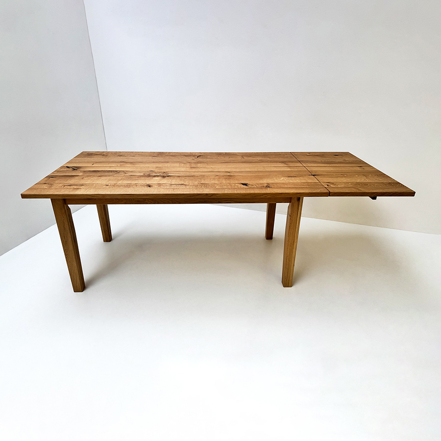 Vierfußtisch ISEO, Wildeiche geölt, 170/90 cm, Ansteckplatte 50 cm, Maserung fortlaufend