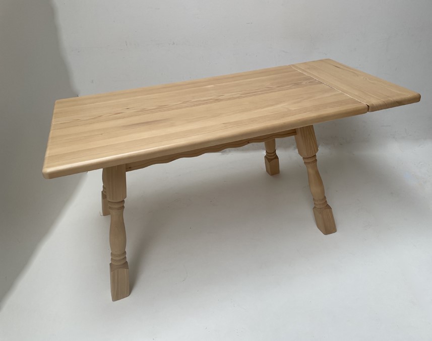 Vierfußtisch 4510 Amberg, Schubladen, Fichteplatte 140/80 cm, mit Ansteckplatte 30 cm