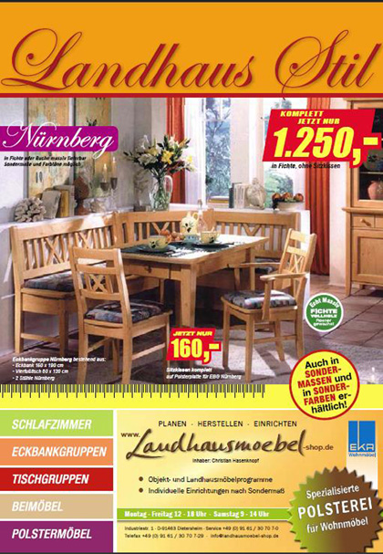 Landhausstil 2017, Landhausmöbel, Aktion Amberg, Landau, Eckbank Sonderanfertigungen 