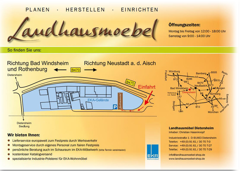 Anfahrtskizze Landhausmoebel-shop im EKA-Möbelwerk, D-91463 Dietersheim