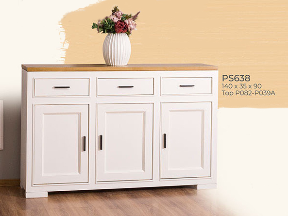 Kommode Anrichte Sideboard, 3 Schubladen + 3 Türen, Pure Kollektion, Kiefer massiv