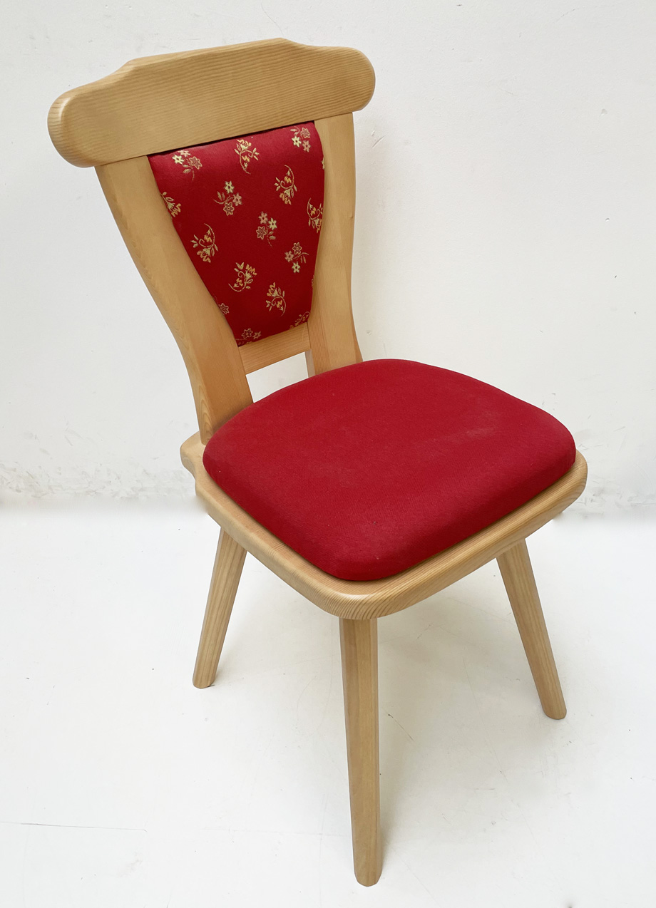 Bauernstuhl WL-Vollpolsterstuhl 2012, Polsterplatte, Mülheim uni rot, Streublume rot