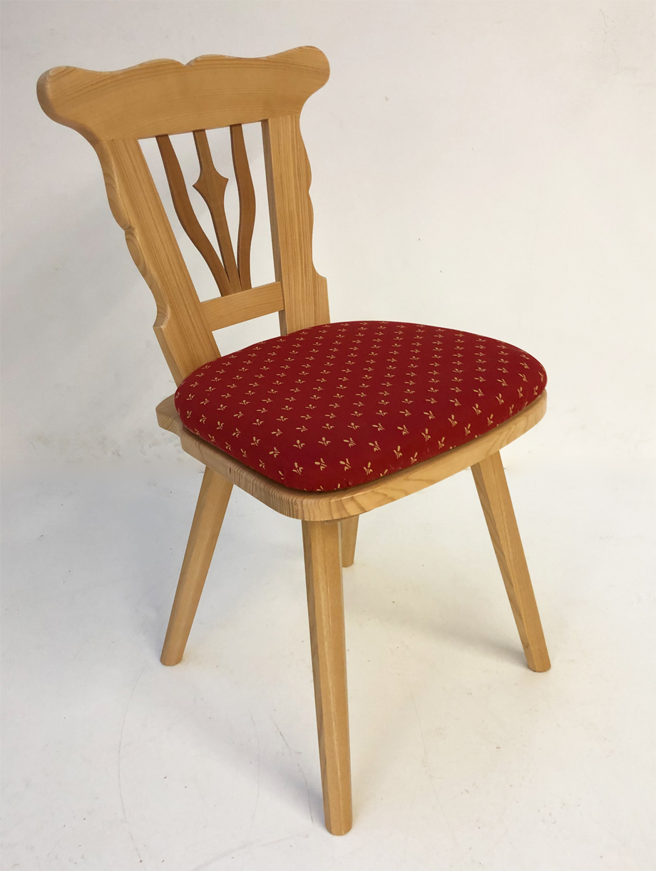 Bauernstuhl WS-77, mit 8-Kant Fuß, Kirschbaumlyra, Polster Polsterplatte, Stoff TS-1676