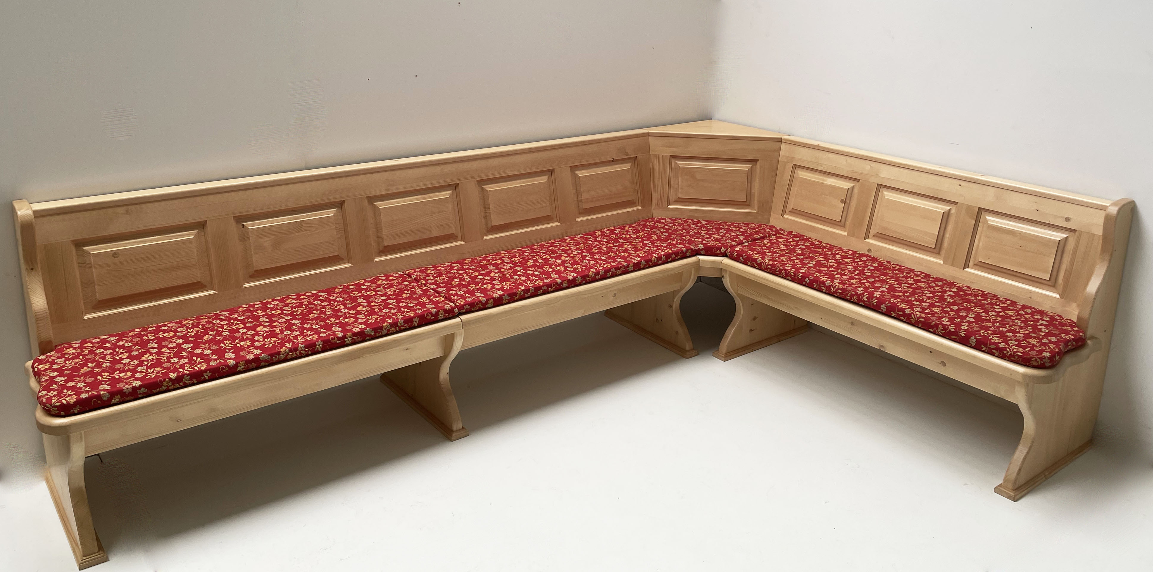 Eckbank Lindau 300/195 mit Truhen aufklappbar, Polster genäht, Mülheim rot