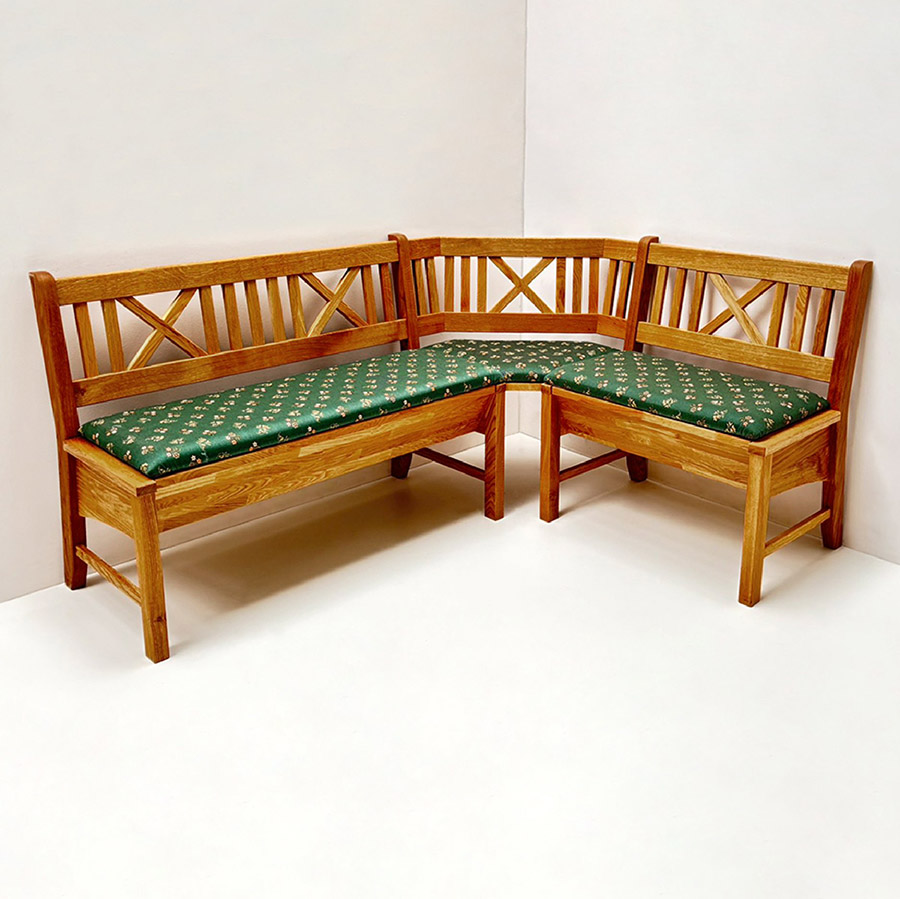 Eckbank Königsee 137/179 cm,  Wildeiche geölt, Polstersatz Polsterplatte, Mülheim Streublume grün