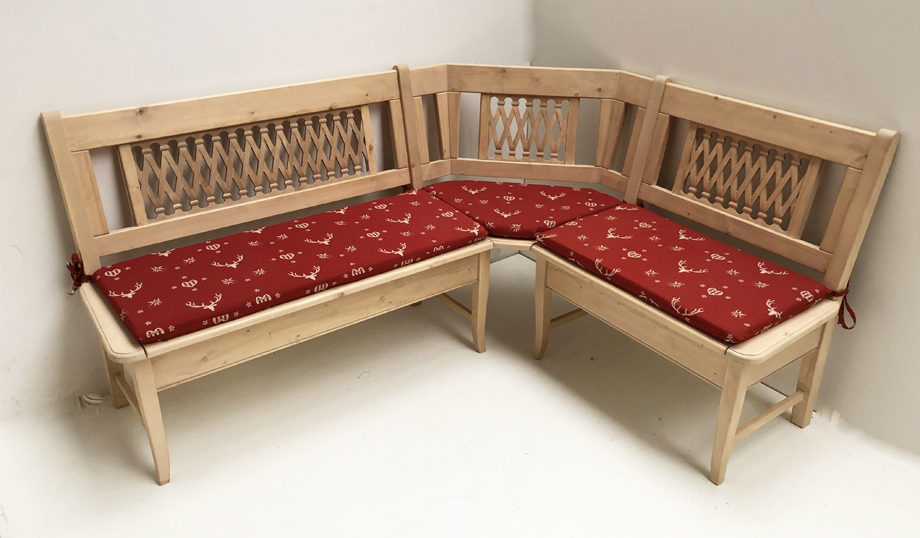 Eckbank Kramsach, 175/140 cm , mit Truhen, Rosner gewachst , Polstersatz genäht, 74855-1, Hirsch rot