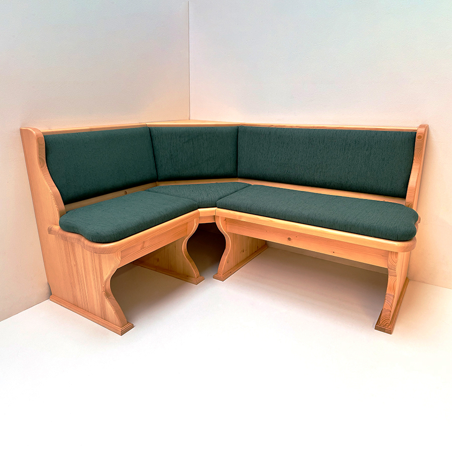 Eckbank Lindau 125/165 mit Truhen, Rosner lackiert, Vollpolster, Waidhofen grün
