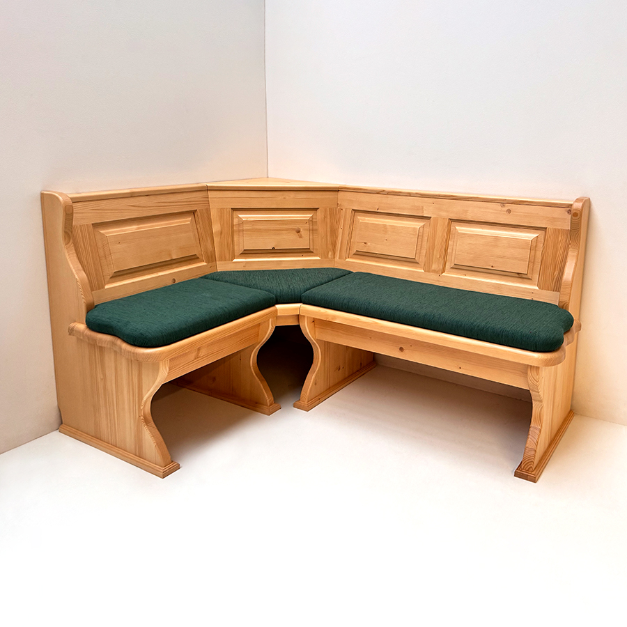 Eckbank Lindau 125/165 mit Truhen, Rosner lackiert, Polsterplatte Waidhofen grün