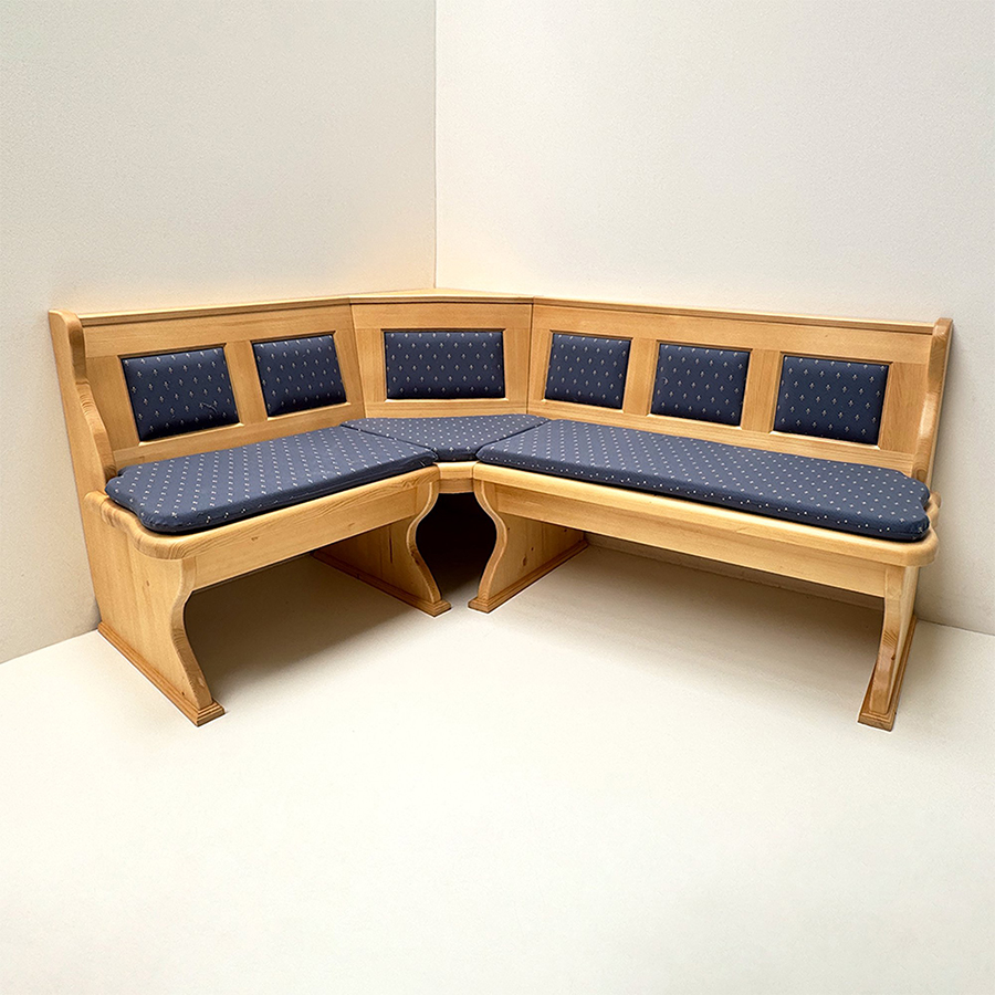 Eckbank Lindau 150/185 mit Truhen, Ecke aufklappbar, Polsterkassetten, Polster genäht, Kundl blau