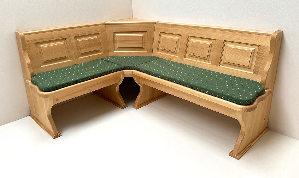 Eckbank Lindau 150/185 cm mit Truhen, Aussenwangen glatt, Rosner lack, Polstersatz genäht Kundl grün
