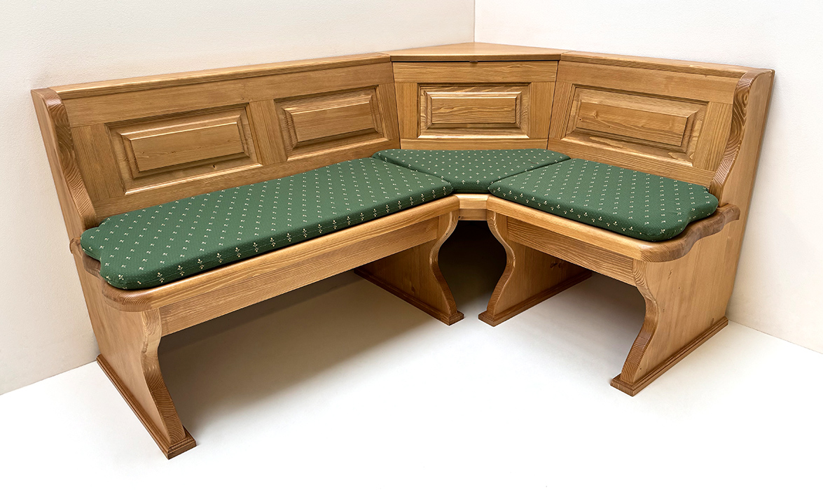 Eckbank Lindau 165/125 cm, mit Truhen, Ecke aufklappbar, Höhenkürzung, Polster genäht,  Kundl grün