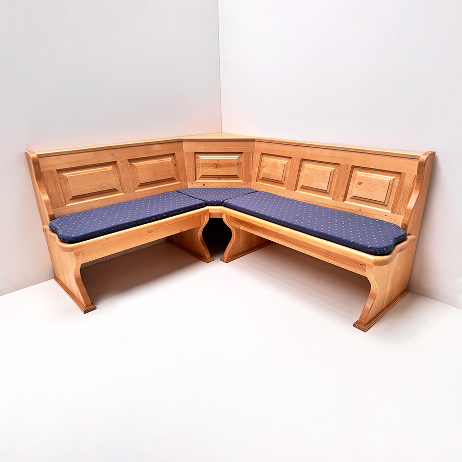 Eckbank Lindau 165/185  mit Truhen, Aussenwangen glatt, Polster lose genäht, Kundl blau