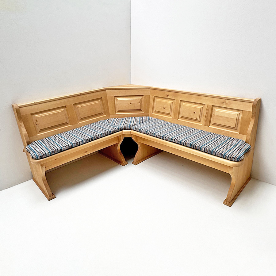 Eckbank Lindau 165/195 mit Truhen, Außenwangen glatt, Polster Kissen genäht, TS-3033